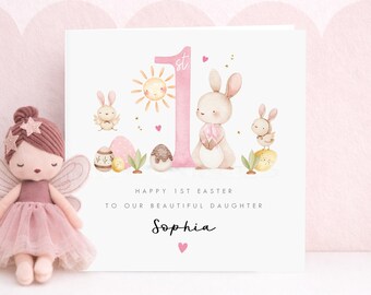 Personalised First Easter Card Girls, Baby Bunny Design, Easter Keepsake Daughter, Granddaughter, Niece