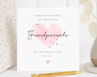 Personalised Watercolour Heart Grandparents Card, Baby Congratulations Keepsake