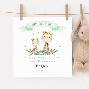 Personalised Fathers Day Card From Baby or Child, Daddy Giraffe With Name, Dad Gift Keepsake From Son Daughter