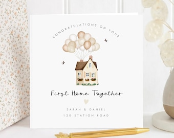 Personalised New Home Card, Up House Design, Housewarming Gift, Custom Address Keepsake, First Home Moving Card
