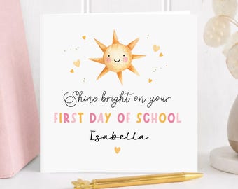 Personalised First Day of School Card, Shine Bright Keepsake, Back to School Card, Custom Name New School Boy Girl Gift 2026
