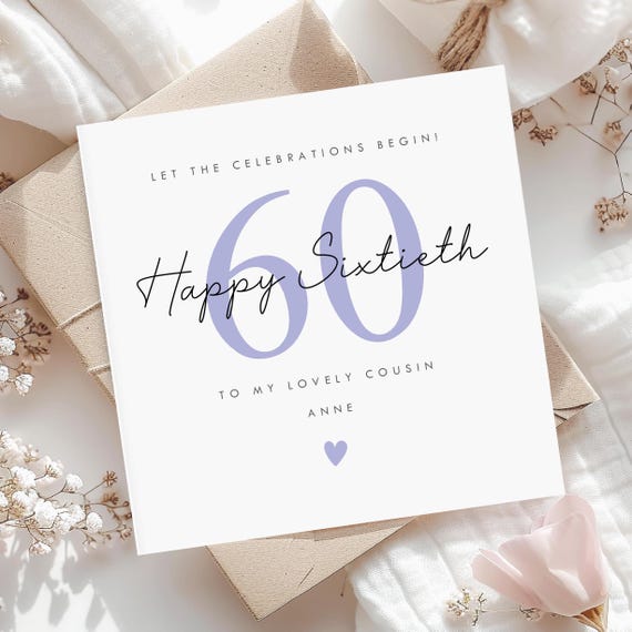 Personalised 60th Birthday Card, 60 Birthday Card for Her, 60