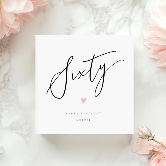 Personalised 60th Birthday Card, Calligraphy Birthday Card, Personalised 30th 40th 50th 60th 70th 80th 90th Birthday Card, Colour Options