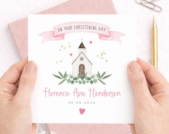 Personalised Christening Card for Baby Girl or Boy, Little Chapel Design, Baptism Keepsake