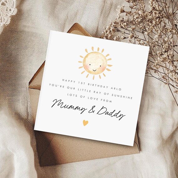 Personalised Happy Birthday Card, Ray of Sunshine Card, Baby's 1st Birthday Card, 2nd, 3rd, 4th, 5th, Happy Birthday Card