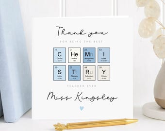 Personalised Chemistry Teacher Card, Thank You Science Teacher Card, End of Term Card, Periodic Table Best Teacher Ever Card, Colour Options