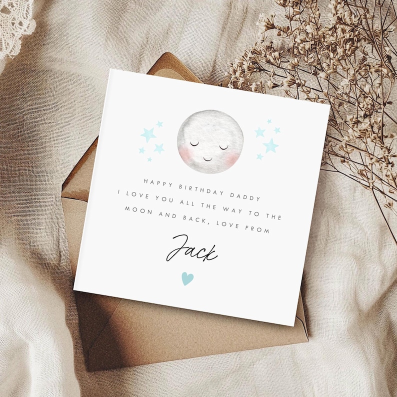 Personalised love you to the moon and back card, mum dad mummy daddy love you to the moon and back card, happy 1st birthday as my mummy card, happy 1st birthday as my daddy card, mummy daddy birthday card, moon card, lunar card