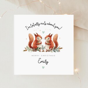 Personalised I'm totally nuts about you Christmas Card, Squirrel couple nuts about you Xmas Card Boyfriend Girlfriend Husband Wife Xmas Card