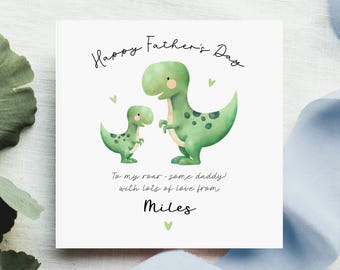 Personalised Fathers Day Card from kids, Roarsome Dinosaur Daddy Gift, Custom Name Father’s Day Keepsake
