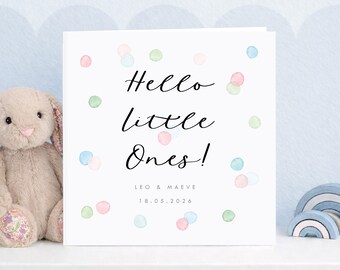 Personalised Twins New Baby Card, Hello Little Ones, Twin Newborn Card, Welcome to the World Twins