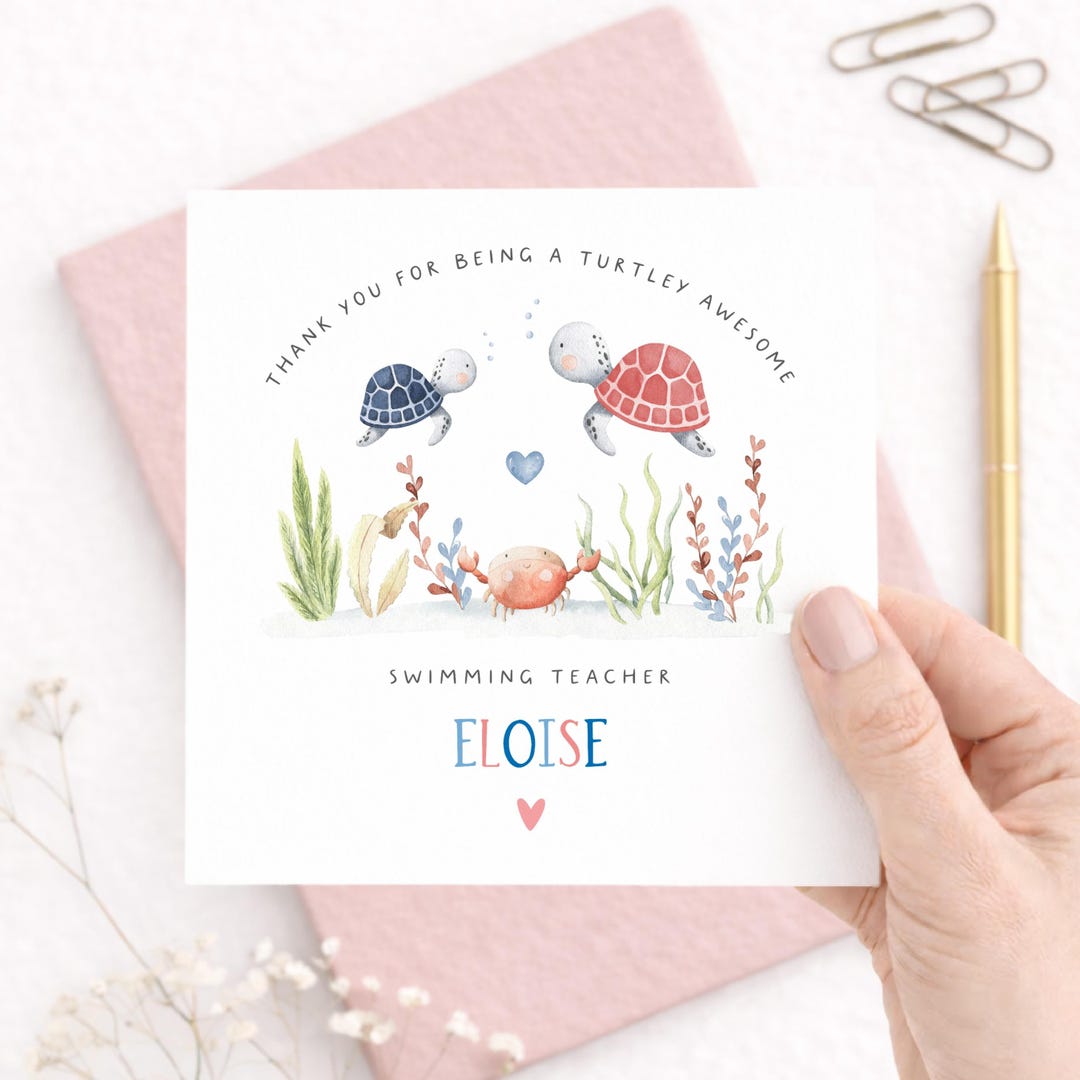 Personalised Swimming Teacher Thank You Card, Turtley Awesome Teacher ...