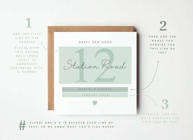 Personalised New Home Card, Happy New Home Card, Heart Colour Choice, Personalise With Names, Address and Date image 8