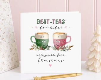 Personalised Best Friend Christmas Card, Best Tea Mug Christmas Card, Bestie Christmas Card, Besties for life Xmas Card, Colour Options