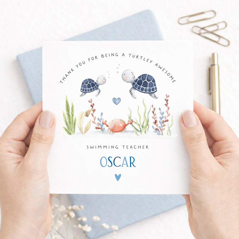 Personalised Swimming Teacher Thank You Card, Turtley Awesome Teacher ...