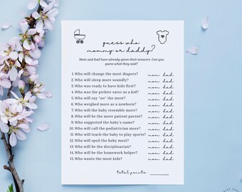 Guess Who Mommy or Daddy Template, Who Said It, Printable Baby Shower Trivia Game, 100% Editable Template