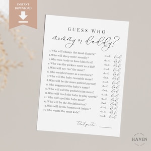 Guess Who Mommy or Daddy Template, Who Said It, Printable Baby Shower Trivia Game, 100% Editable Template