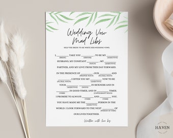 Wedding Vow Mad Libs Bridal Shower Game Template, Bridal Shower Printable, Editable Template, Instant Digital Download, Minimal