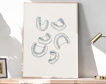 Dental Art Print, Minimalist Denture Line Art (PDF & PNG)