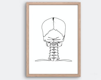 Chiropractor Abstract Skull and Vertebrae Art Print, Line Art Printable Wall Art, Massage, Physiotherapist Drawing gift, Medical Art Anatomy