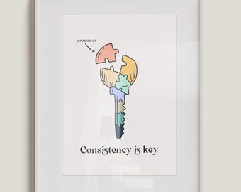 Consistency is Key Poster, Mental Health Office Decor (PDF)