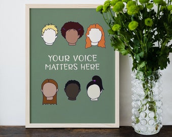 Your Voice Matters Poster, Cultural Inclusion Classroom Decor (Digital Download)