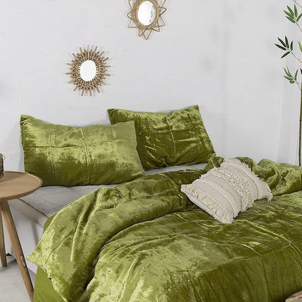 Green Velvet Duvet Cover Etsy