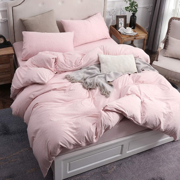 Ensemble de housse de couette rose bébé, ensemble de literie twin / queen / king pour enfant adolescent adultes filles décoration de chambre, housse de couette de couette