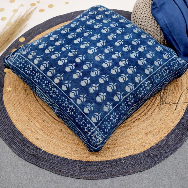 Boho Große Bodenkissen Kissenbezug Indigo Handblock Teppich Stoff Indische Dekorative Moderne Kissenbezüge