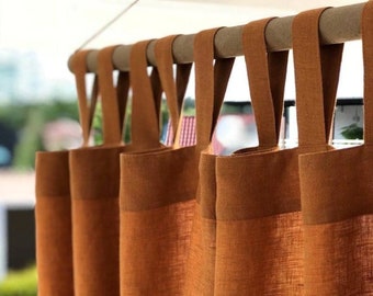 Rusty Cotton Curtain, Stonewashed Cotton Curtain 2 Panel, Cinnamon Color Long Cotton Curtain, Rust Cotton Window Drape