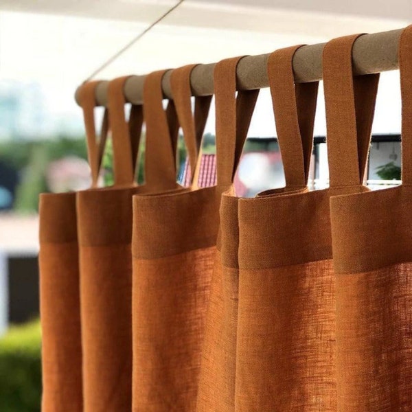 Rusty Cotton Curtain, Stonewashed Cotton Curtain 2 Panel, Cinnamon Color Long Cotton Curtain, Rust Cotton Window Drape