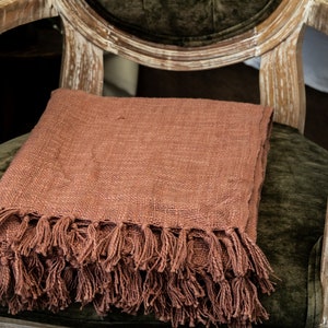 Hand Loom Couch Blanket Throw Solid Rust Color Throw  for Sofa, Chair, Bed Cover, Handmade Cotton Natural Reversible Boho Decor Blanket