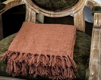 Hand Loom Couch Blanket Throw Solid Rust Color Throw  for Sofa, Chair, Bed Cover, Handmade Cotton Natural Reversible Boho Decor Blanket