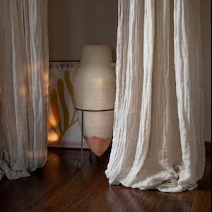 Off White Linen Gauze Curtain Panel with 20 color option, Boho Window Curtains, Sheer Curtain, Natural Airy Linen drapes, Farmhouse Curtains