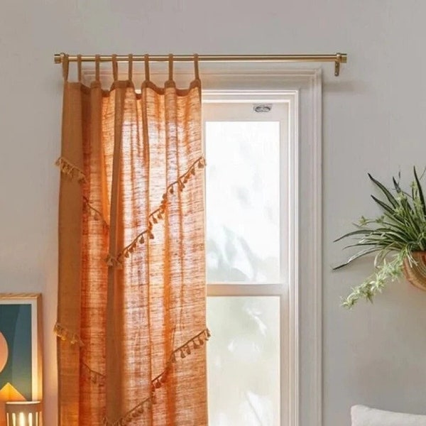 Cotton Boho Curtain for window 2 Panel beaded rod curtains door Curtains Drapes for Living Room Tassels Bohemian Curtains