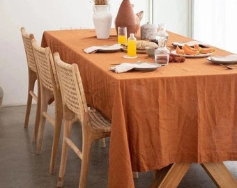 Table cloth In Rust Dining Table Cloth, Wedding Decoration, 100% linen Washed Table Cover Custom sizes