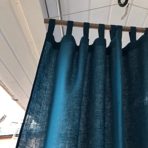 Teal Blue Cotton Curtain Boho 2 Panels Window Curtains Custom Drapes tab tops Bedroom Curtains, Living Room Curtains