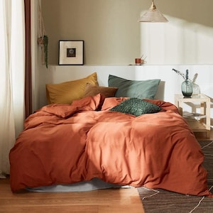 Reddish Orange Boho Duvet Cover Queen Bedding Set, Dorm Bedding 210 Thread Count Comforter Cover