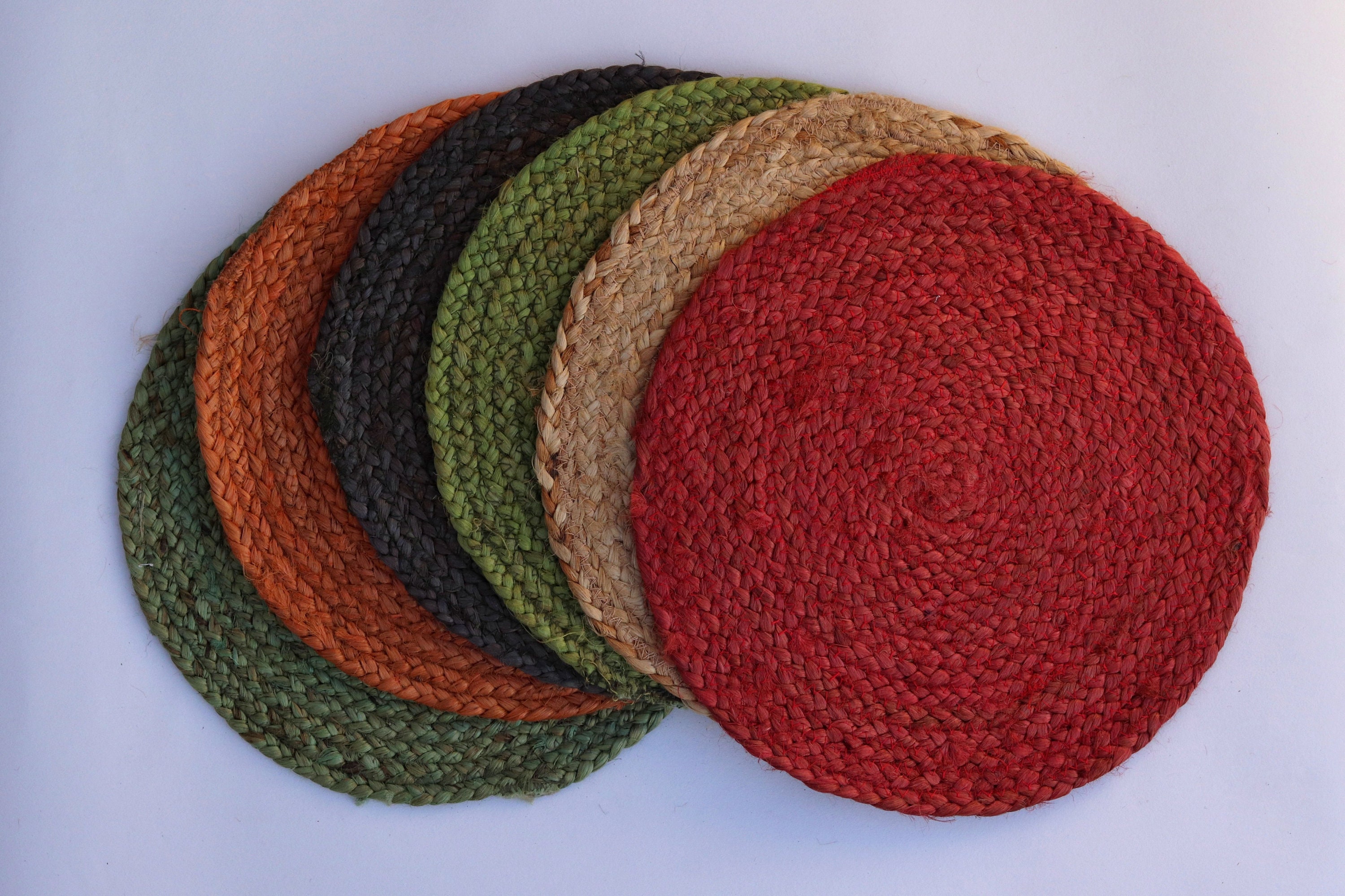 Reversible Decorative Placemats Braided Jute Round Solid Color Etsy