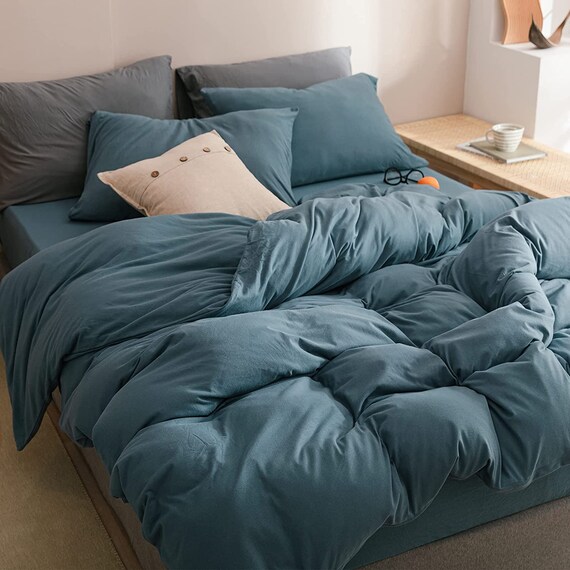 3 Pcs Boho Duvet Cover Full Bedding Set Dark Grayish Blue Etsy