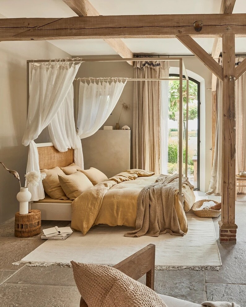 Lace Canopy Bed Curtain Made of Linen Perfect off White Linen Etsy