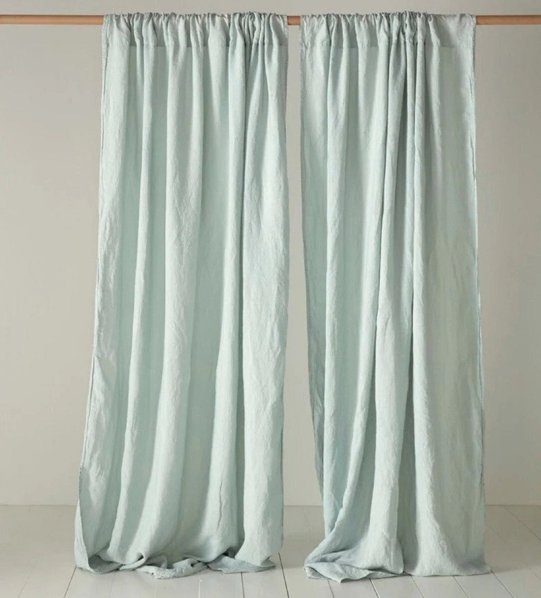 Sage Green Curtain Panels Boho Window Drape, Handmade 2 Panel Curtains