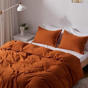 Burnt Orange Bedding Set, Softened Quilt Cover, Stonewashed Cotton Duvet Cover Set Twin/Full/Queen/King