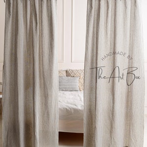 Tie Belt Striped Curtain Linen Fabric Vintage 2 Panels, Gauze Linen Curtains, Custom Sizes, Bedroom & Living Room Drapes image 2