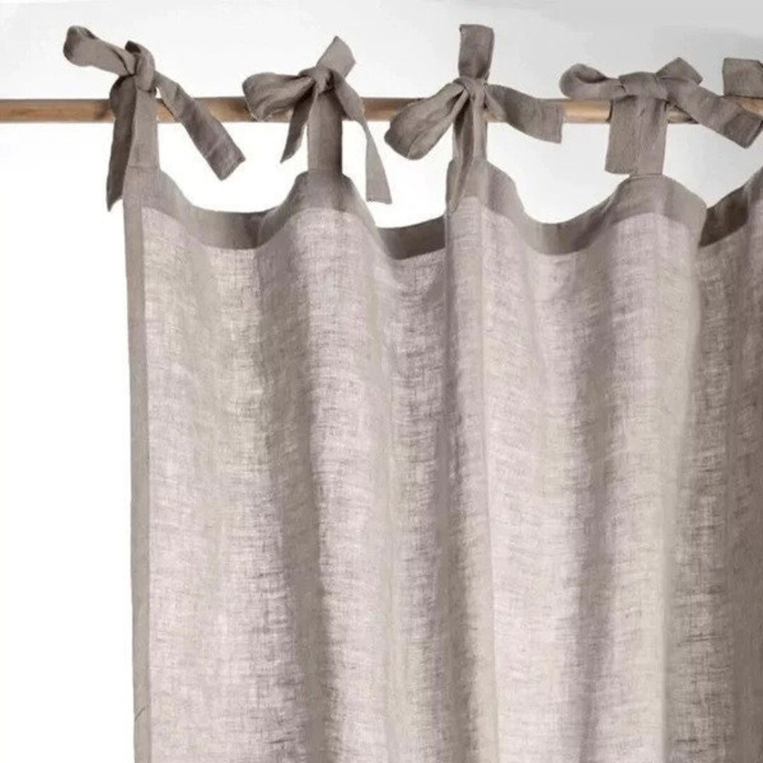 Pink Linen Curtain Tie Top Window Panel Semi Sheer Linen Drape Etsy