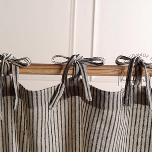 Tie Belt Striped Curtain Linen Fabric Vintage 2 Panels, Gauze Linen Curtains, Custom Sizes, Bedroom & Living Room Drapes image 7