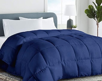 Blue Comforter - Quilted Duvet Insert Blanket All Season Warm Luxury Hotel Reversible Filler all Sizes