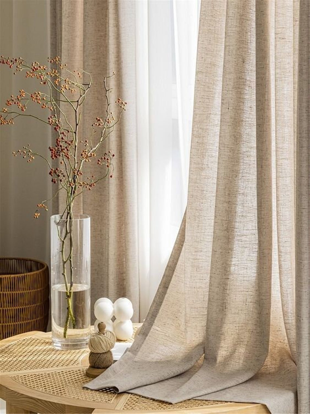 Cortinas de exterior cortina de lino transparente para patio cortina  interior de exterior de lino natural aspecto semitransparente privacidad  asegurada cortina con tapa de ojal