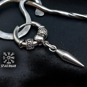 Mono-boucle d'oreille viking en acier inoxydable et métal, avec pointe, légère et agréable - cadeau pour homme /femme