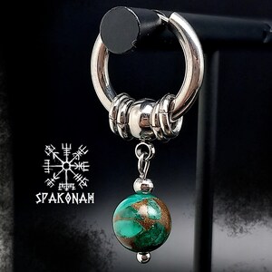 Mono-boucle d'oreille viking en acier inoxydable et métal et pierre - légère et agréable - cadeau pour homme /femme cadeau d'anniversaire
