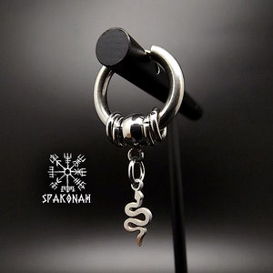 Mono-boucle d'oreille viking entièrement en acier inoxydable, avec serpent, légère et agréable - cadeau pour homme /femme - couleur argent